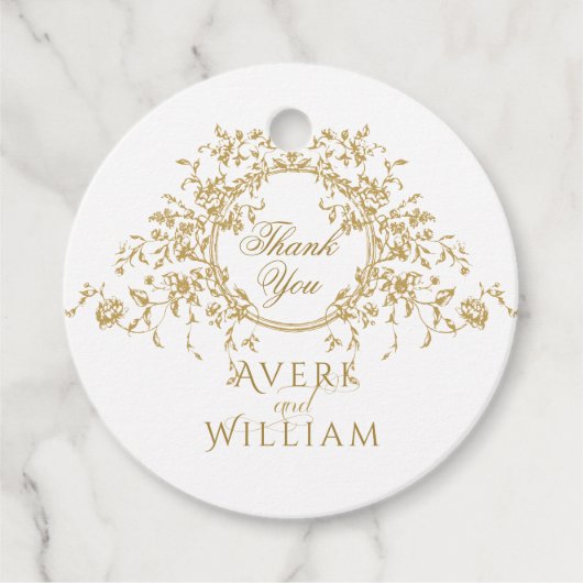 ヴィンテージフランスのエレガント金ゴールドフローラモノグラム結婚ズ フェイバータグ (正面)