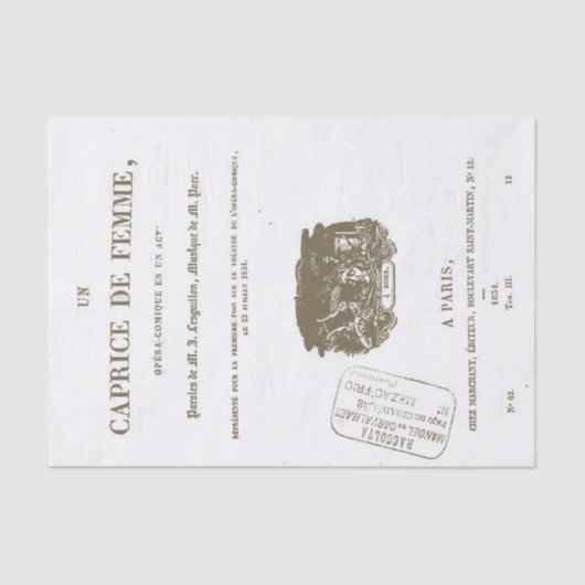 ヴィンテージフランスのオペラ図解入りの、写真付きのタイトルページ 薄葉紙 (正面)