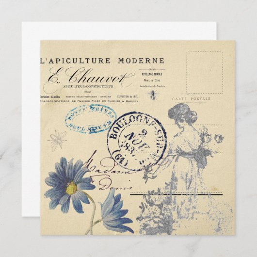 ヴィンテージフランスのカルテポストエールバラレディービーフラワー (正面/裏面)