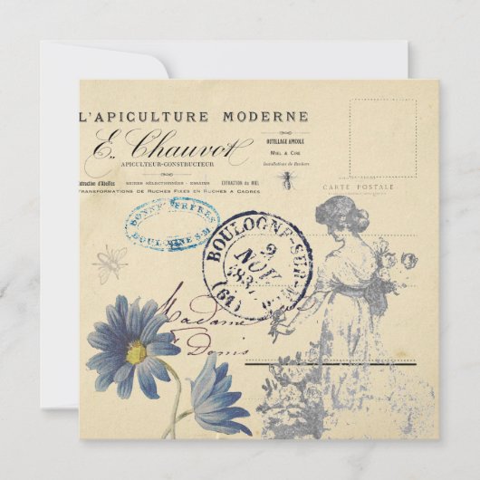 ヴィンテージフランスのカルテポストエールバラレディービーフラワー (正面)