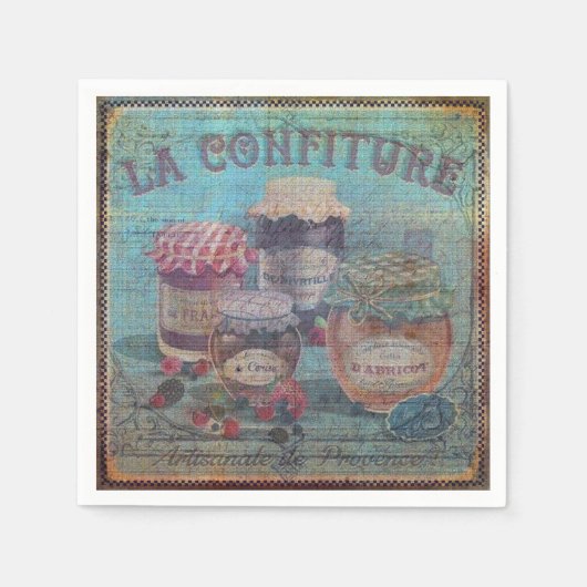 ヴィンテージフランスのカントリーがジャムジャースクラフトを守る スタンダードカクテルナプキン (正面)