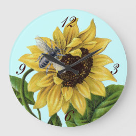 ヴィンテージフランスのカントリーひまわりミツバチ ラージ壁時計