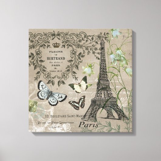 ヴィンテージフランスのガーデンエッフェルタワーストレッチキャンバス キャンバスプリント (正面)