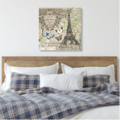 ヴィンテージフランスのガーデンエッフェルタワーストレッチキャンバス キャンバスプリント (インサイチュ (寝室))