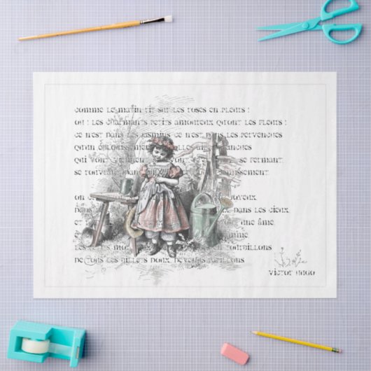 ヴィンテージフランスのガーデンガールティッシュペーパー 薄葉紙 (クラフト)