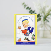 ヴィンテージフランスのガール雪鳥 – 楽しい ポストカード (スタンド正面)