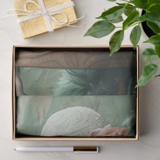 ヴィンテージフランスのキャットセージ緑のデコップページ 薄葉紙 (ギフト)