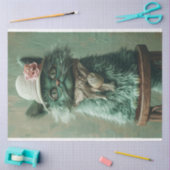 ヴィンテージフランスのキャットセージ緑のデコップページ 薄葉紙 (クラフト)