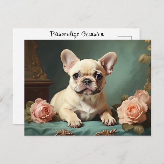 ヴィンテージフランスのキュートブルドッグポートレートドッグパピー ポストカード (正面/裏面)