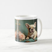 ヴィンテージフランスのキュートブルドッグポートレート子犬 コーヒーマグカップ (正面右)