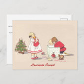 ヴィンテージフランスのギフトガールボーイクリスマスツリー玩具 シーズンポストカード (正面/裏面)