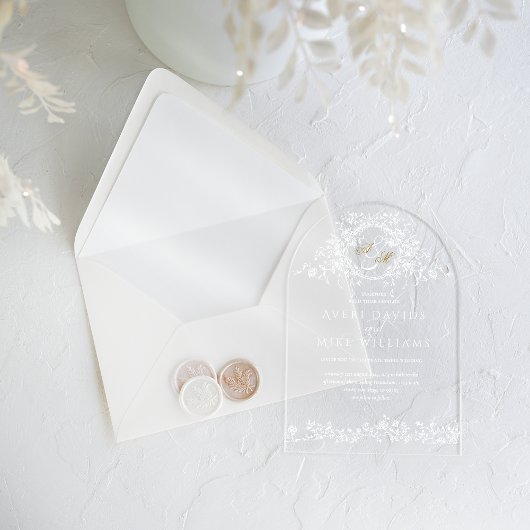 ヴィンテージフランスのクラシックエレガント金ゴールド結婚フローラ アクリル招待状