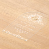 ヴィンテージフランスのクラシックエレガント金ゴールド結婚フローラ アクリル招待状 (レイダウン)