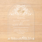 ヴィンテージフランスのクラシックエレガント金ゴールド結婚フローラ アクリル招待状 (正面)