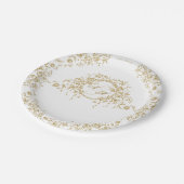 ヴィンテージフランスのクラシックエレガント金ゴールド結婚フローラ ペーパープレート (アングル)