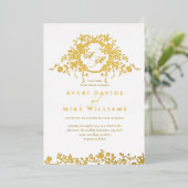 ヴィンテージフランスのクラシックエレガント金ゴールド結婚フローラ 箔招待状 (立ち正面)