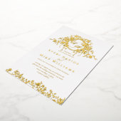 ヴィンテージフランスのクラシックエレガント金ゴールド結婚フローラ 箔招待状 (回転した状態)