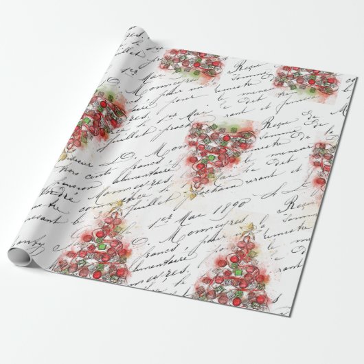 ヴィンテージフランスのクリスマスツリー(水彩) ラッピングペーパー (アンロールド)