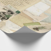 ヴィンテージフランスのクリスマスポストカードコラージュ ラッピングペーパー (角)