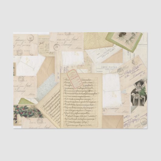 ヴィンテージフランスのクリスマスポストカードコラージュ 薄葉紙 (正面)