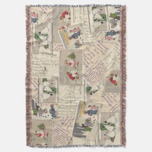 ヴィンテージフランスのクリスマス雪女はがき スローブランケット (正面縦)