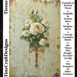 ヴィンテージフランスのクリーム&ホワイトローズCW2デクページ 薄葉紙