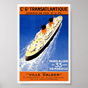 ヴィンテージフランスのクルーズ船渡航旅行 ポスター