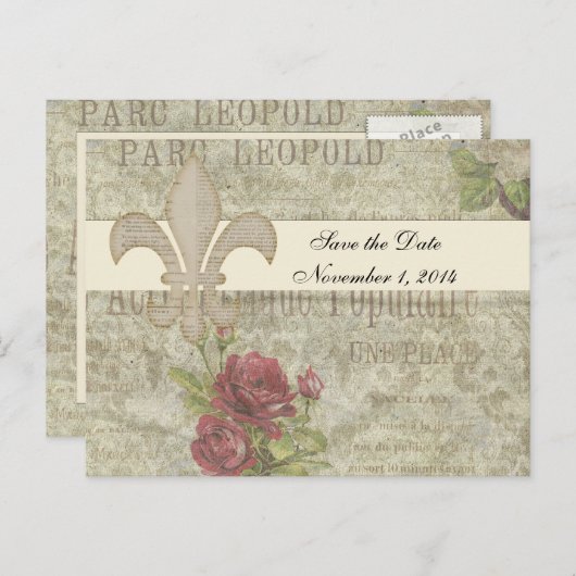 ヴィンテージフランスのコラージュ日付の保存 案内ポストカード (正面/裏面)