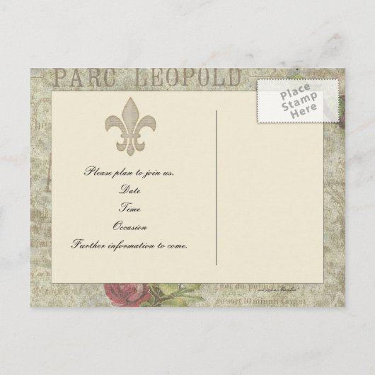 ヴィンテージフランスのコラージュ日付の保存 案内ポストカード (裏面)