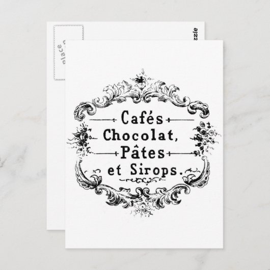ヴィンテージフランスのコーヒー&チョコレートラベル ポストカード (正面/裏面)