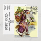 ヴィンテージフランスのサンタクリスマスエブトレックコラージュ シーズンポストカード (正面/裏面)