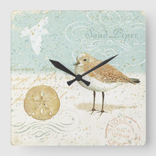 ヴィンテージフランスのサンドパイパー スクエア壁時計 (正面)