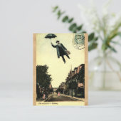 ヴィンテージフランスのシックアンブレラ飛んでいるマン ポストカード (スタンド正面)