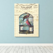 ヴィンテージフランスのシックビクトリアンバードケージラブバード キャンバスプリント (インサイチュ (ウッドフロア))