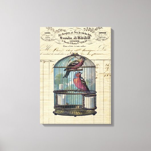 ヴィンテージフランスのシックビクトリアンバードケージラブバード キャンバスプリント (正面)
