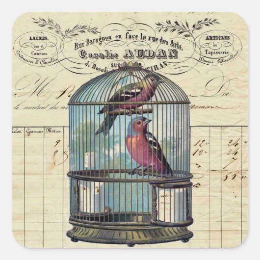 ヴィンテージフランスのシックビクトリアンバードケージラブバード スクエアシール (正面)