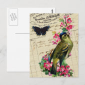 ヴィンテージフランスのシック春バードコラージュ ポストカード (正面/裏面)