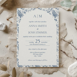 ヴィンテージフランスのシノイスリーブルーフローラ結婚ズ 招待状