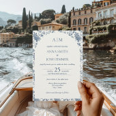 ヴィンテージフランスのシノイスリーブルーフローラ結婚ズ 招待状