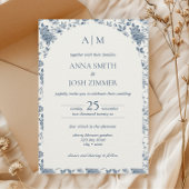 ヴィンテージフランスのシノイスリーブルーフローラ結婚ズ 招待状