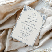 ヴィンテージフランスのシノイスリーブルーフローラ結婚ズ 招待状