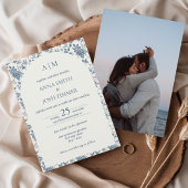 ヴィンテージフランスのシノイスリーブルーフローラ結婚ズ 招待状