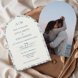 ヴィンテージフランスのシノイスリーブルーフローラ結婚ズ 招待状