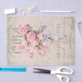 ヴィンテージフランスのシャトーグランドホテルピンク花模様 薄葉紙 (クラフト)