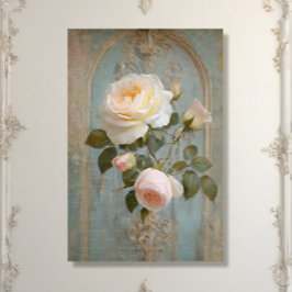 ヴィンテージフランスのシャトーブルーピンクフローラデカップージ 薄葉紙