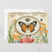ヴィンテージフランスのシャビーシックなブッテフライ ポストカード (正面/裏面)