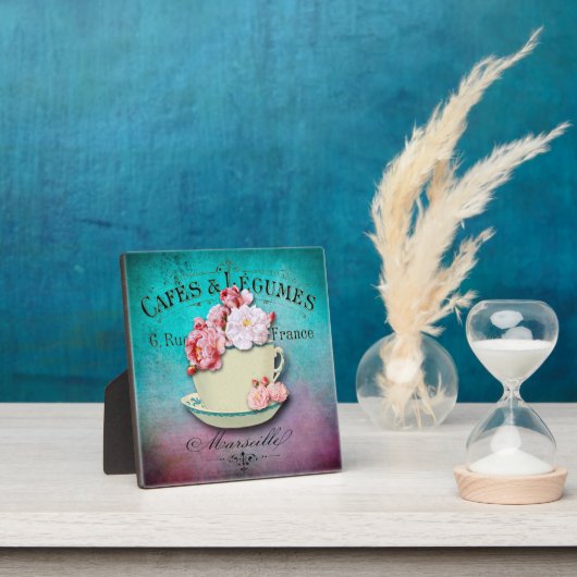 ヴィンテージフランスのシャビーフローラカフェ標識 フォトプラーク (インサイチュ)