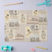 ヴィンテージフランスのシーサイドコラージデクペストライプージ 薄葉紙 (クラフト)