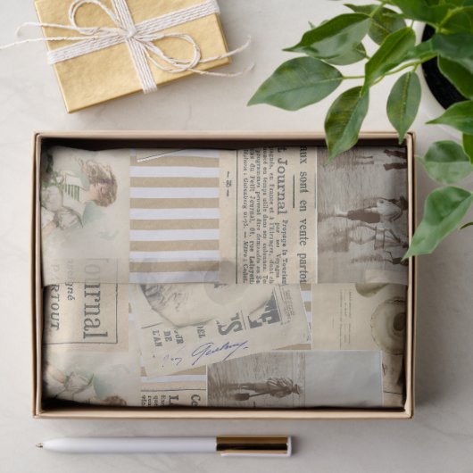 ヴィンテージフランスのシーサイドコラージデクペストライプージ 薄葉紙 (ギフト)