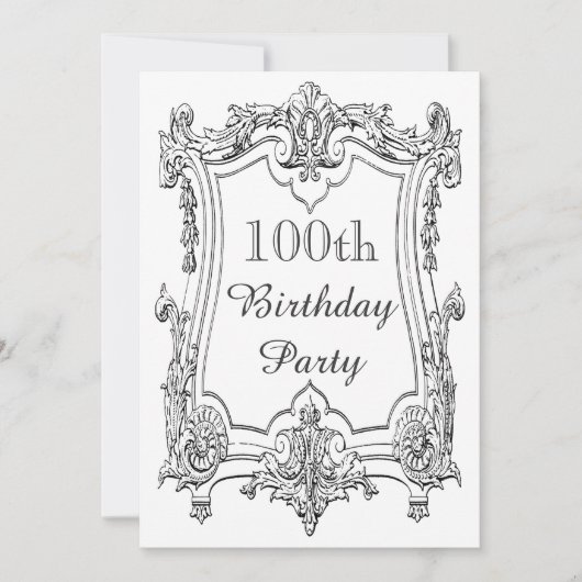 ヴィンテージフランスのスクロール100誕生日両面 招待状 (正面)